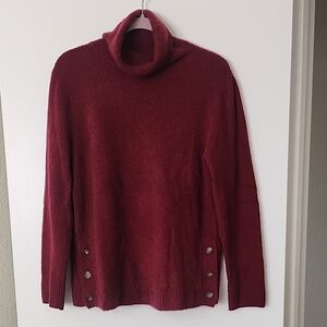 J. Crew Burgundy Turtleneck Sweater with Button Accents | Women's Medium